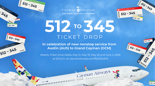 Cayman Airways Lures Austinites with "512 to 345" Free Flight Drop