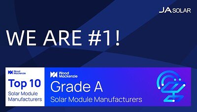 JA Solar Ascends to Top of Global Solar Module Manufacturer Rankings